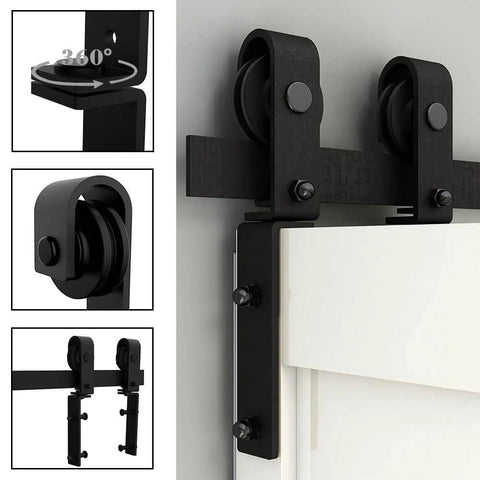 72 Inch Bi Fold Barn Door Hardware Track Kit For Four Doors Heavy Duty Sturdy J Shape System shown in close-up with rollers