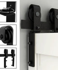 Close-up of Bi-Folding Sliding Barn Door Hardware Track Kit For Two Doors, featuring heavy-duty and smooth rollers.