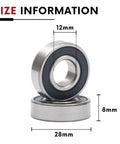 Two 6001-2RS double rubber-sealed deep groove ball bearings, 12x28x8 mm, chromium steel