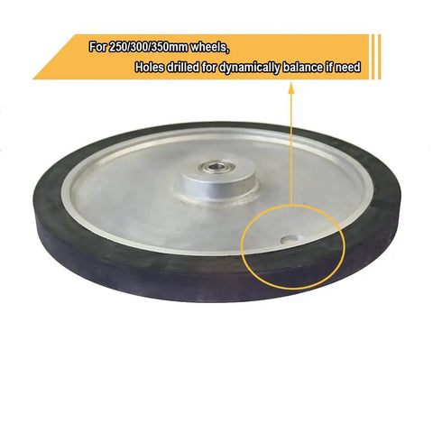 Top Shelf 65a Rubber Belt Grinder Contact Wheel With Rock Solid Aluminum Core And Pre-Mounted Half Inch Bearings One Inch Wide Heavy Duty Grinder Machine Replacement For Any Workshop with drilled holes.