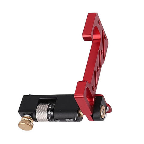 Tough Table Saw Miter Guide With 13 Positive Angle Stops And Adjustable Backing Blocks That Slide Smooth To 36 Inches, red aluminum with precision adjustment.