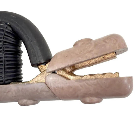 Close-up of 900 A 316 Electrode Holder High Tong Type showing brass clamp and ergonomic handle design