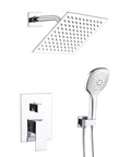 Polished Chrome Shower System With Wall Mounted Rainfall 8 Inch Shower Head And Handle Set Includes Rough In Valve Body And Trim Kit
