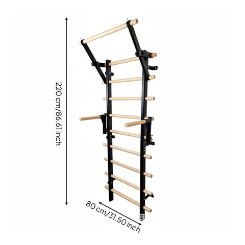 Home Gym Pull Up Ladder Stall Bar With Stable Wall Mount Frame And Wood Rungs For Climbing And Mobility Training, dimensions 220x80 cm
