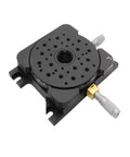 Pro Grade Rotary Tilt Table For Cnc Milling With Knockout Angular Precision And Beefed Up Aluminum Build For Quick Install and Rugged Shop Floor Functionality, showing black aluminum design with adjustable turning platform.