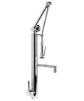 Contemporary Gantry Kitchen Faucet With Retractable Pulldown Sprayer And Tall Straight Spout In A Banging Distressed Antique Pewter Finish.