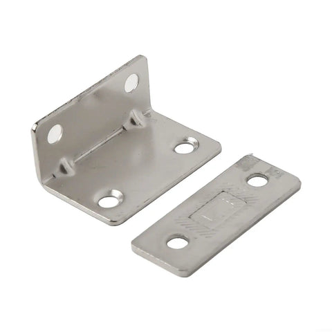 Ultra Slim Stainless Steel Magnetic Door Catch With Ultra Strong Hold For Cabinets Cupboards Drawers Wardrobes And Closets In Kitchen Or Bathroom Minimal Clearance Design And Easy Install showing front view of steel latch.