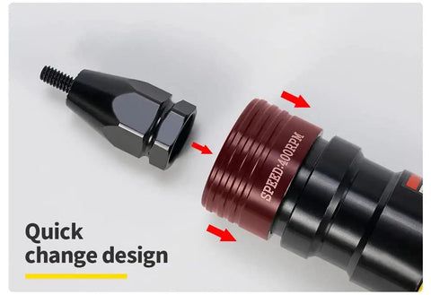 Close-up of Pneumatic Self Locking Rivet Nut Gun Heads Replacement Mandrel Kit showing quick change design.