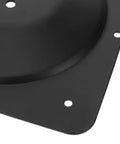 Premium Heavy Cast Iron Table Leg Connector Brackets With Grip Tight Screws For Rock Solid Furniture Repair Flat Mounting Stabilizer Plus No Sweat Assembly close-up of black metal mount plate with pre-drilled holes.