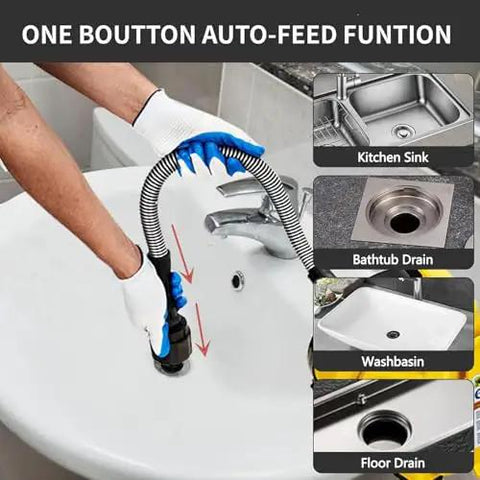 Professional Grade 30 Ft Electric Drain Auger With Auto Feed Snake And Foot Switch Heavy Duty Plumbing Machine for tackling kitchen sink and bathtub clogs.