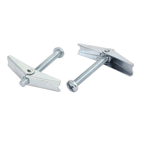 Badass Rock Solid Toggle Bolts 5/16 Inch X 3 Inch Male Thread Spring Loaded Hollow Wall Anchors in silver metal, designed for drywall mounting.