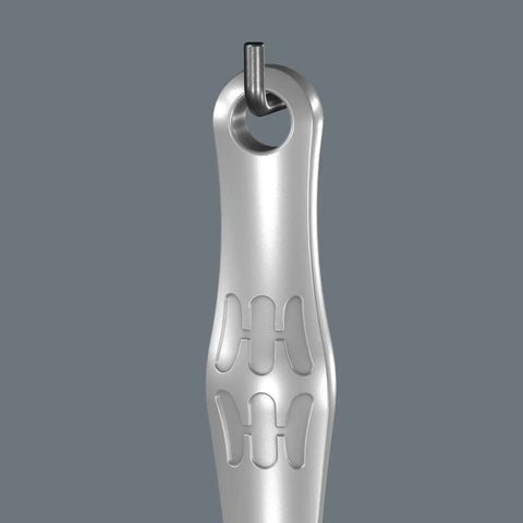 Close-up of Joker XS Self Setting Spanner 6004 Pro Grade Workhorse with lever lock, silver metal finish.