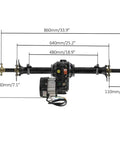 34 Inch Rear Axle Kit For DIY Go Karts Drift Trikes Golf Carts ATVs And Quad Buggies With 72V 1500W Brushless Motor Differential Gearbox Controller And LCD Screen Heavy Duty Chrome Axle Supports 500 Lbs, illustration with dimensions
