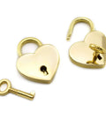 Antique Cabinet Duckbilled Toggle Hasp Latch And Heart Shaped Padlock Kit with 2 gold heart locks and key option displayed