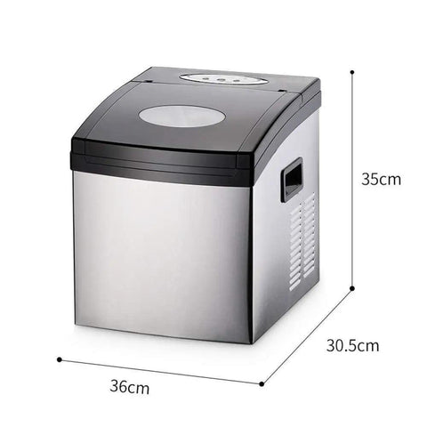 Sleek Portable Countertop Ice Maker Machine Runs Super Quiet Generating Crisp Square Ice Cubes Fast Includes Durable Scoop viewed from the side.
