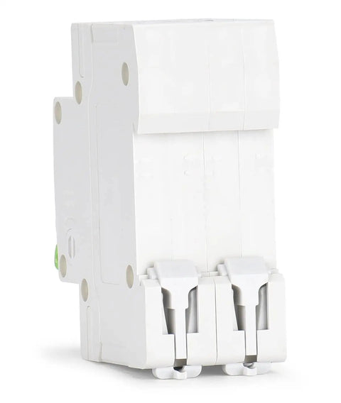 Side view of 12V-110V DC Miniature Circuit Breaker, 15 Amp 2-Pole Battery Protector For Solar PV Systems And RVs, Thermal Magnetic Trip