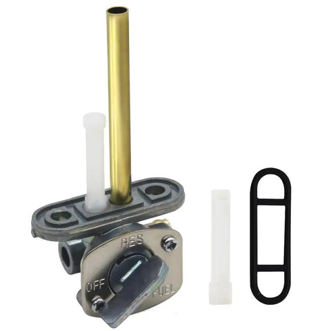 Plug And Play Fuel Valve Petcock Shut Off Gas Tank Fits Yamaha Bear Tracker 250 Big Bear 250 400 Timberwolf 250 Replacement OEM 3JN-24500-10-00 ATV Gas Valve For Easy Install And Long-Lasting Performance, showing valve, tubes, and gasket components in silver and black.