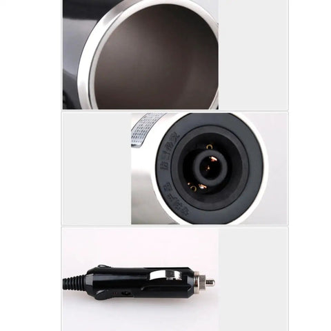Dashing Portable Car Kettle With Sturdy Stainless Steel Build and 50 Watts visible cup holder design and cigarette lighter plug