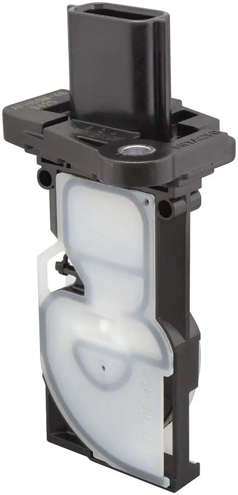 MAF0133 Mass Air Flow Sensor Replacement For Cars And Trucks Restores Factory Drivability With OE Quality Performance And Precise Air Readings Built In Contaminant Bypass Port For Reliable Easy Install And Long Term Durability Plug In And Go, black and white plastic sensor, front view