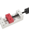 Sweet Mini Aluminum Clamp And Bench Vise Provides Adjustable Jaw Control For Drill Press And Woodworking Tasks, red and silver build, compact size.