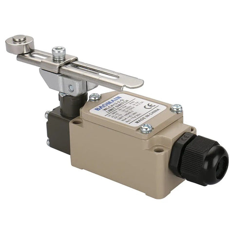 Adjustable Roller Lever Limit Switch SPDT 1NO 1NC Momentary Action Waterproof IP66 10A 380V AC for CNC machinery with cable gland