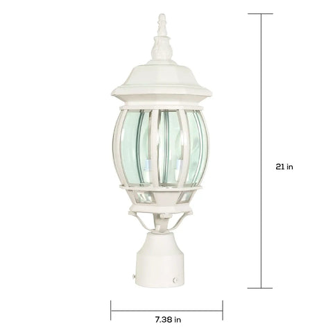 Three Light Outdoor Post Lantern With Clear Beveled Glass Panels In White Finish 21 Inch Tall Traditional Post Mount Lighting