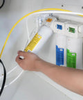 Installation of Classic Replacement Filters For Countertop Reverse Osmosis Water Purifier Bundle, under-sink view.