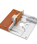Heavy Duty Aluminum Router Table Insert Plate For Table Saw With Tight Center Bushing And Miter Guide Set showing plate details and gauge.