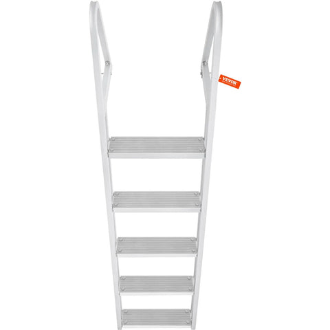 Removable Dock Ladder With 5 Steps And 350 Lbs Load Capacity For Pontoon Boats 4 Inch Wide Nonslip Pedals All Aluminum Design Built For Ship Lake Pool And Marine Boarding, front view