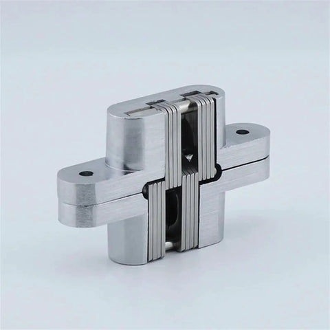 Stainless Steel Concealed Cross Heavy Duty Folding Door Hinge Kit, Hidden Double Spring, Built-In Mount, 2 Pack, Fits 32-45mm Door Thickness, No 1