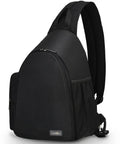Rugged SLR Camera Bag For Outdoor Photography, black shoulder messenger backpack with quick access front pocket, adjustable straps.
