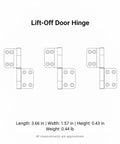 Lift Off Aluminum Door Hinge For Interior Doors, Tool Free Vertical Detachment, Easy Install, Heavy Duty Aluminum Alloy, Three Point Eight By One Point Six Inches, Smooth Operation For Home And Office diagram