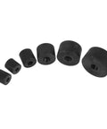 Heavy Duty Industrial Shaft End Cap Protectors 6 Piece Set, black metal spindle caps for precision machinery, sizes vary.