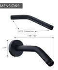 Solid Brass 8 Inch Matte Black Shower Arm With Flange Replacement Anti Leak Ceiling Wall Mounted Bend Durable Metal Construction Standard One Half Inch NPT No Fuss Install Corrosion Resistant shown with dimensions