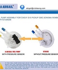 Comparison of drop in fuel pump assembly replacement for 1997-2002 Chevy S10 Pickup GMC Sonoma and Isuzu Hombre V6 4.3L with sensor
