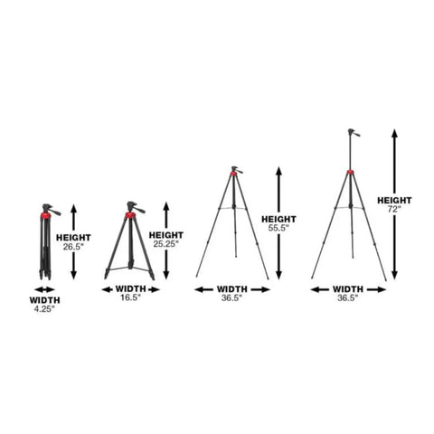 Heavy Duty 72 Inch Laser Tripod With Removable Mounting Plate And One Quarter Inch Twenty Thread Attachment size comparison chart