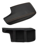 Subaru Crosstrek Center Console Armrest Cover Leather With Orange Stitches For 2018 2019 2020 2021 2022 2023 Crosstrek And 2017 2018 2019 2020 2021 2022 2023 Impreza Leather Arm Rest Box Lid Middle Console Cover Seat Protector, top and underside view