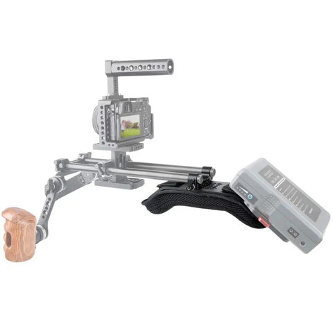 Steady Shoulder Mount And Pad For DSLR Camcorders And DV Cameras With 15mm Rail System shown with ergonomic design.