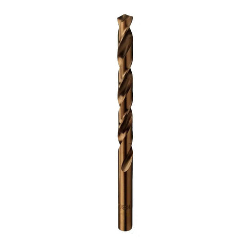 Twelve Pack 9/64 Inch Cobalt Steel M35 Jobber Length Twist Drill Bits For Beefed Up Metal And Stainless Steel displayed vertically
