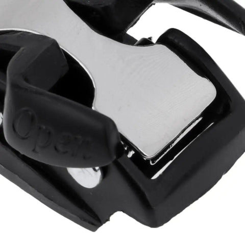 Close-up of Replacement Inline Skates Buckle Clasp Kit For Connecting Straps Lightweight Portable Repair Accessory, black and silver.