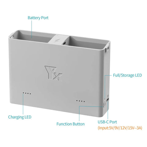 Two Way Charging Hub For DJI Mini 4 Pro And Mini 3 Drones Bi Directional Battery Charger showing ports and buttons