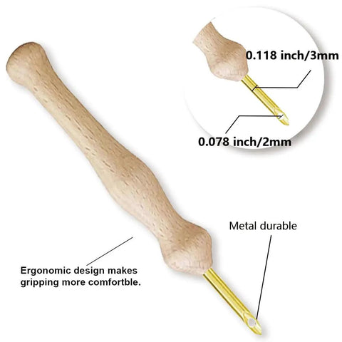 Wooden punch needle from Flower Punch Needle Kit For Beginners Easy Embroidery Starter Set with ergonomic handle and metal tip