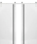 Heavy Duty Double Barn Door Kit With Rails And Hardware For Modern Interior Spaces, Two Solid Panel Slabs, Silver Rail Finish