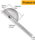 No Fuss Stainless Steel Zero To One Eighty Degree Round Head Protractor And Angle Finder Gear dimensions showing 7.67inch and 2inch.