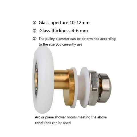 Score These Bad Boy Shower Door Rollers Replacement Kit, smooth white roller with brass shaft for 4-6mm glass doors.