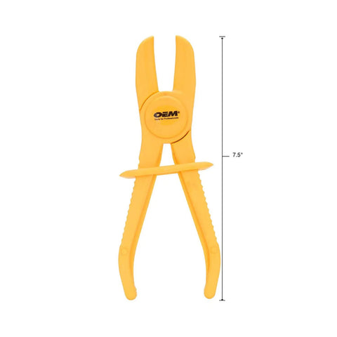 Medium Fuel Line Hose Clamp Pliers For Automotive And Small Engine Work, Non Metallic Yellow 7.5 Inch Pincher with measurement