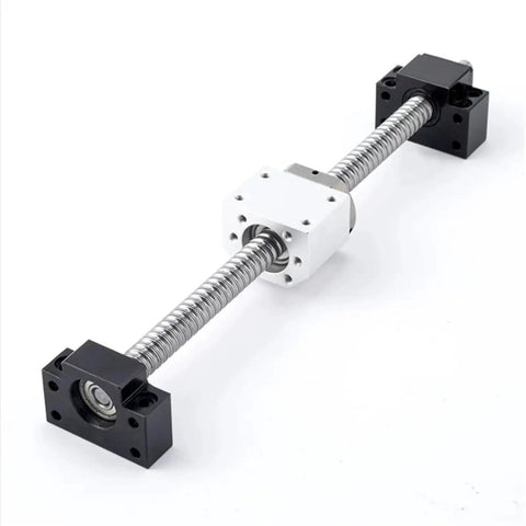 SFK0802 8Mm Pitch Ball Screw Nut 50Mm To 1000Mm For Linear Tiny Machines No End Screw Machine 600Mm Length Options Smooth Linear Motion CNC And DIY Projects, shown with black and white bearing blocks