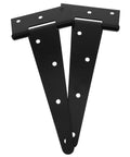 Beefed Up Heavy Duty Industrial Door Hinge With Slotted Bearing Extended T Shape Design 8 Inch Black Iron, front view