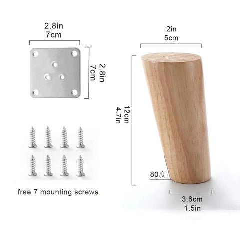 Solid Wood Furniture Legs Set For Beds Desks Chairs And Sofas Eco Friendly Natural Wood Feet With Built In Floor Protection Mat shown with screws