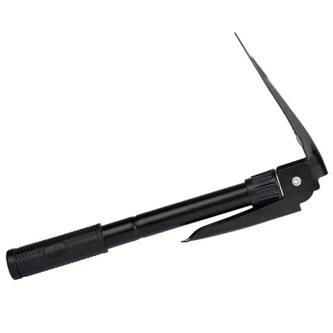 Folding Survival Shovel For Camping And Trekking, All In One Entrenching Tool with durable metal handle, angled view.